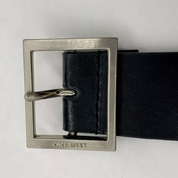 NINE WEST Women’s Black Leather Belt w/ Square Nickel Buckle +/- 46 Inches - Picture 9 of 9